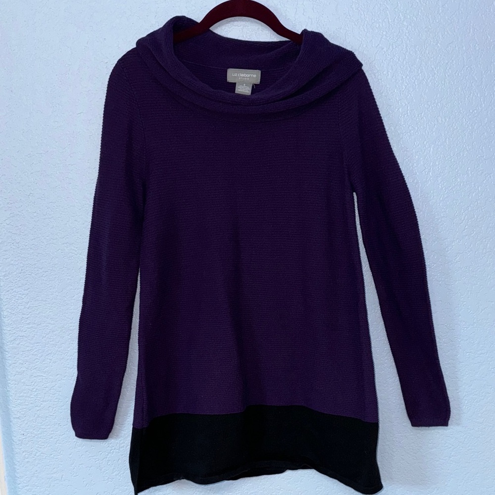 Liz Claiborne ribbed Deep Purple and Black Cowl Neck Sweater size small